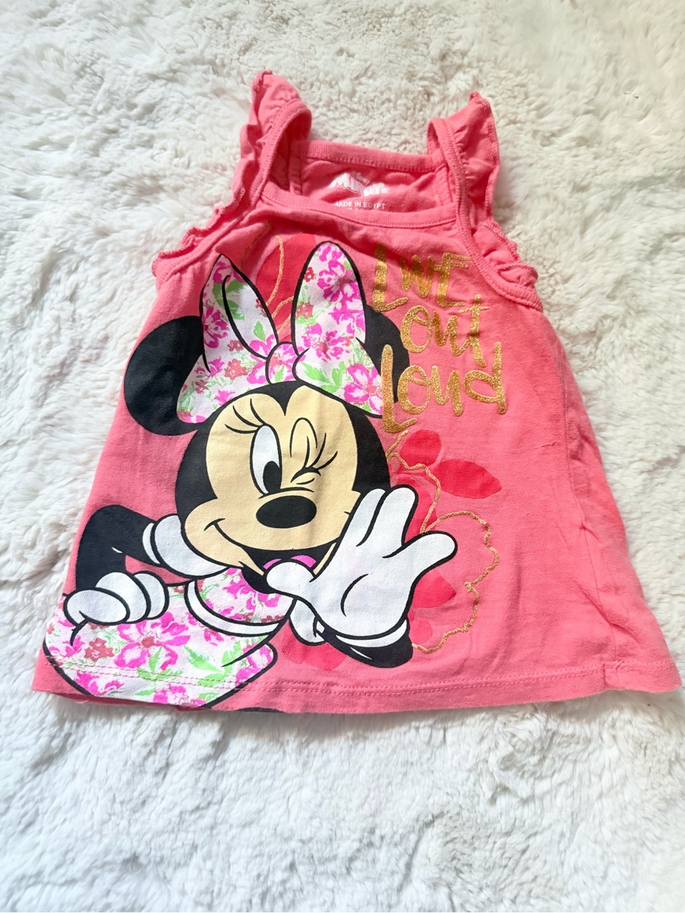 Disney Pink Minnie Mouse Floral Tank Top with Gold Accents